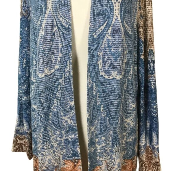Chicos Cool Warm Mixed Paisley Print Open Front Long Sleeve Cardigan Large - Picture 1 of 11